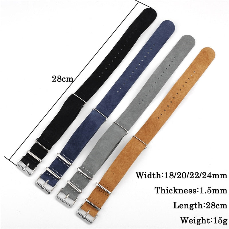 Suede Leather Universal Single Piece Strap - Gray / 18mm / 20mm / 22mm