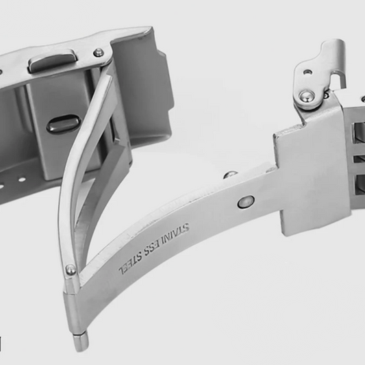 Brushed Stainless Steel Folding Universal Watch Clasp - Silver / 18mm / 20mm / 22mm / 24mm