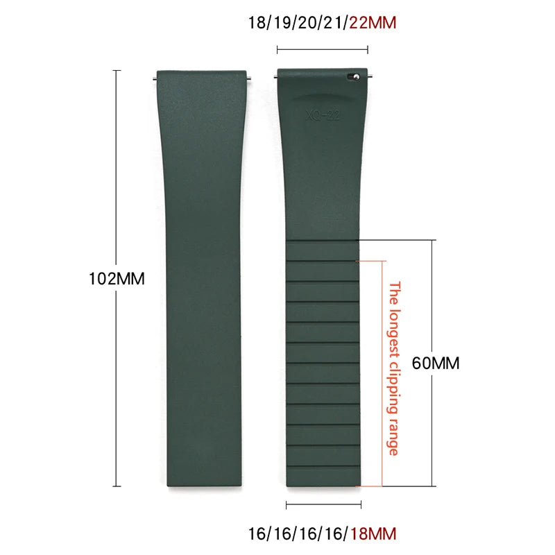 Smooth Cut to Size FKM Rubber Strap - Blue 18mm / 19mm / 20mm / 21mm / 22mm