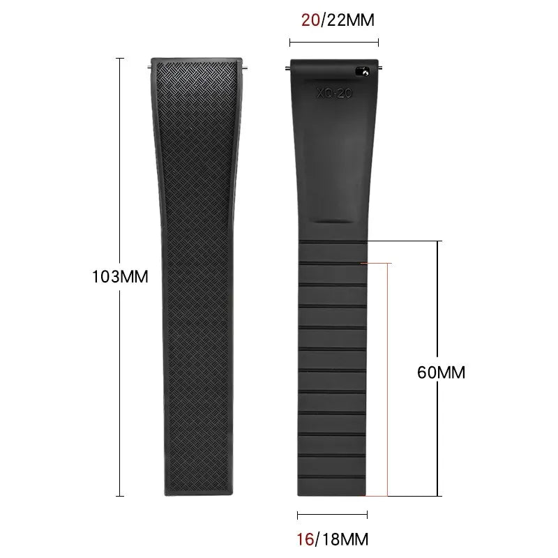 Crosshatch Cut to Size FKM Rubber Strap - Brown 18mm / 19mm / 20mm / 21mm / 22mm