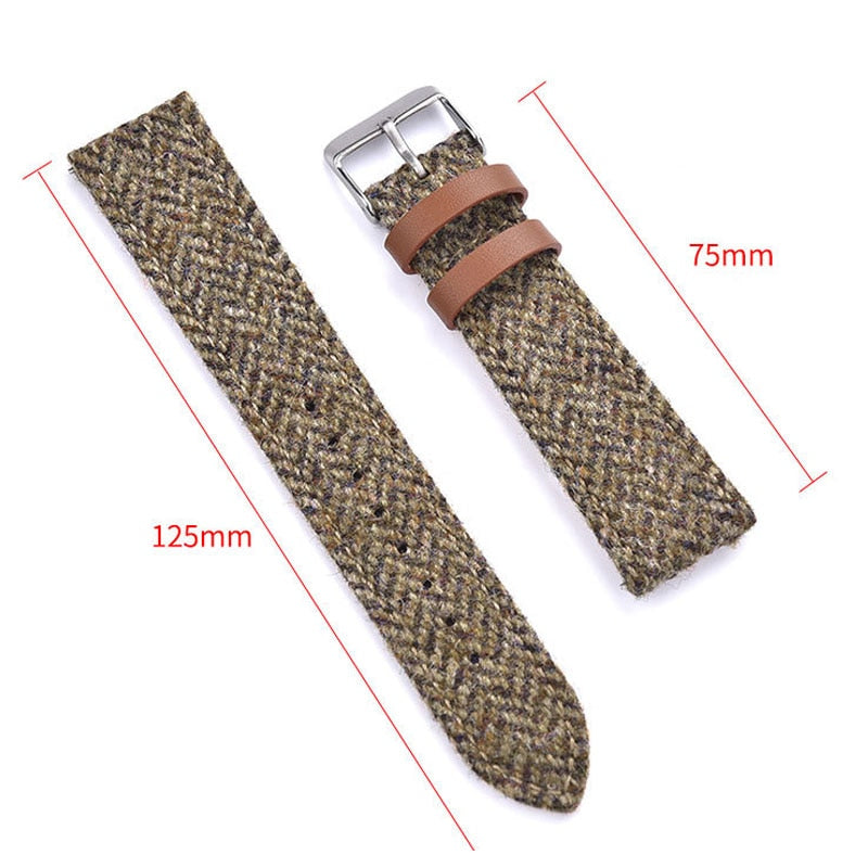 Wool Weave Two Piece Universal Watch Strap - Khaki / 18mm / 20mm / 22mm