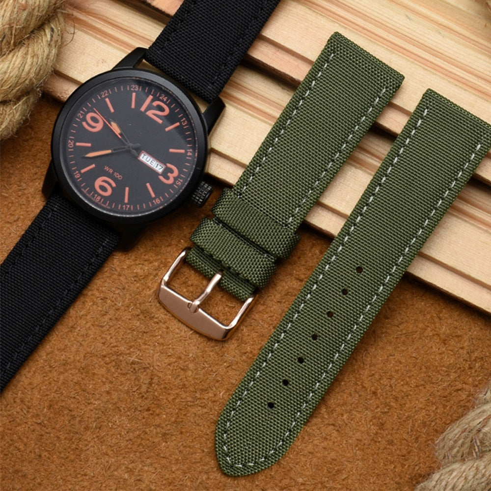 Canvas Two Piece Universal Watch Strap - Black / 18mm / 20mm / 22mm