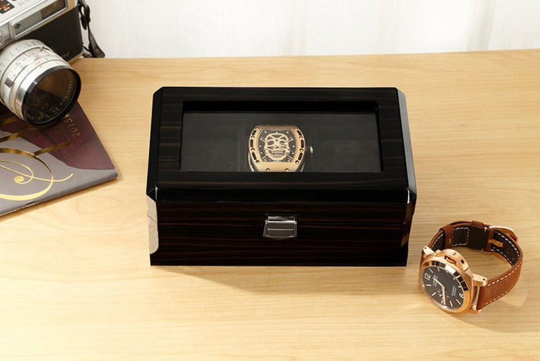 Luxury Wooden Watch Display Box 3/6/12/18 Slot Storage - Black