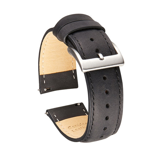Genuine Frosted Horse Leather Universal Watch Strap - Black / 20mm / 22mm