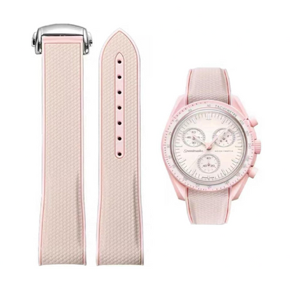 Curved End Rubber Folding Clasp Strap For Omega X Swatch MoonSwatch - Pink