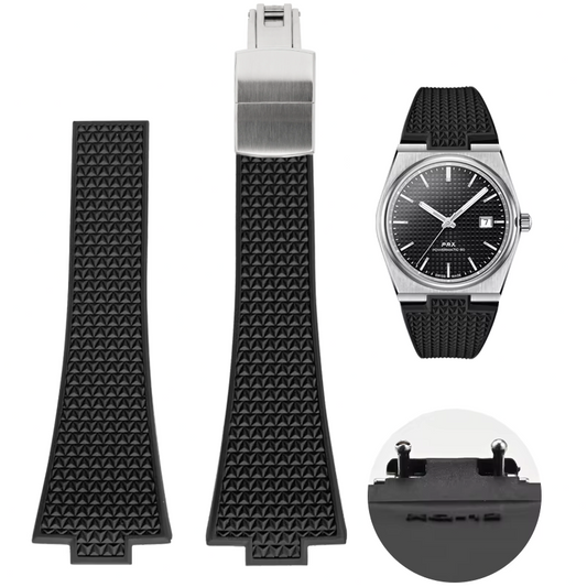 Premium FKM Rubber Strap with Butterfly Clasp For Tissot PRX (40/35mm) - Black
