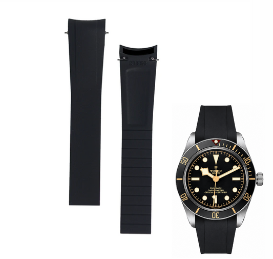 Premium Cut to Size FKM Rubber Strap For Tudor Black Bay 58 - Black