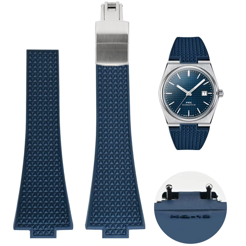 Premium FKM Rubber Strap with Butterfly Clasp For Tissot PRX (40/35mm) - Blue