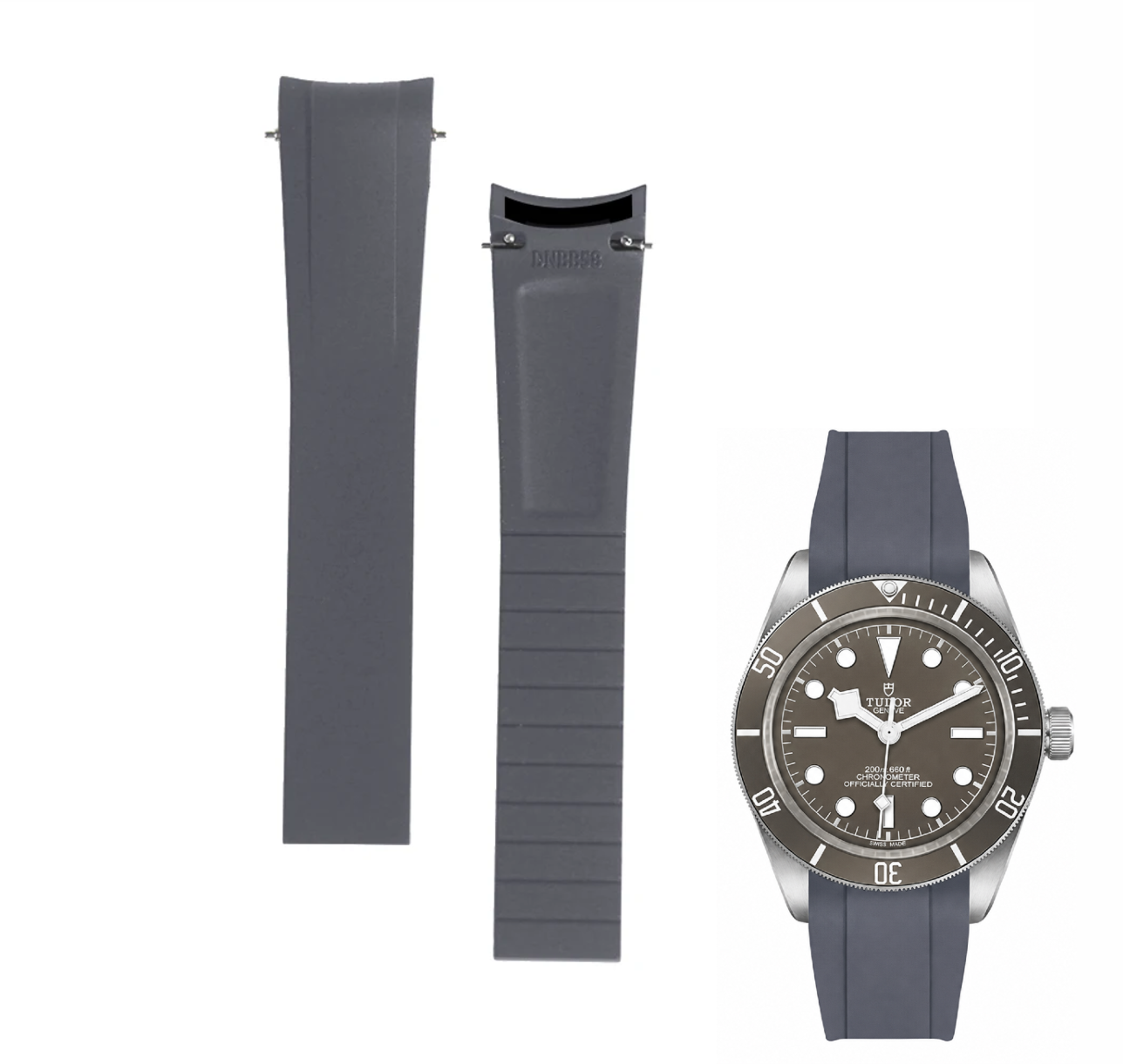 Premium Cut to Size FKM Rubber Strap For Tudor Black Bay 58 - Gray