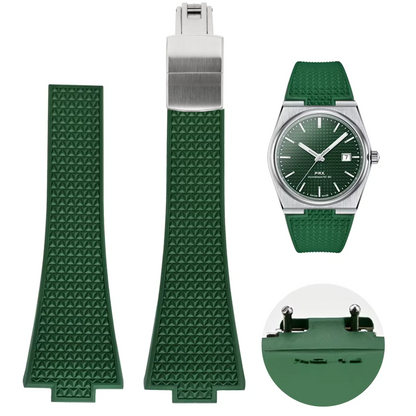 Premium FKM Rubber Strap with Butterfly Clasp For Tissot PRX (40/35mm) - Green