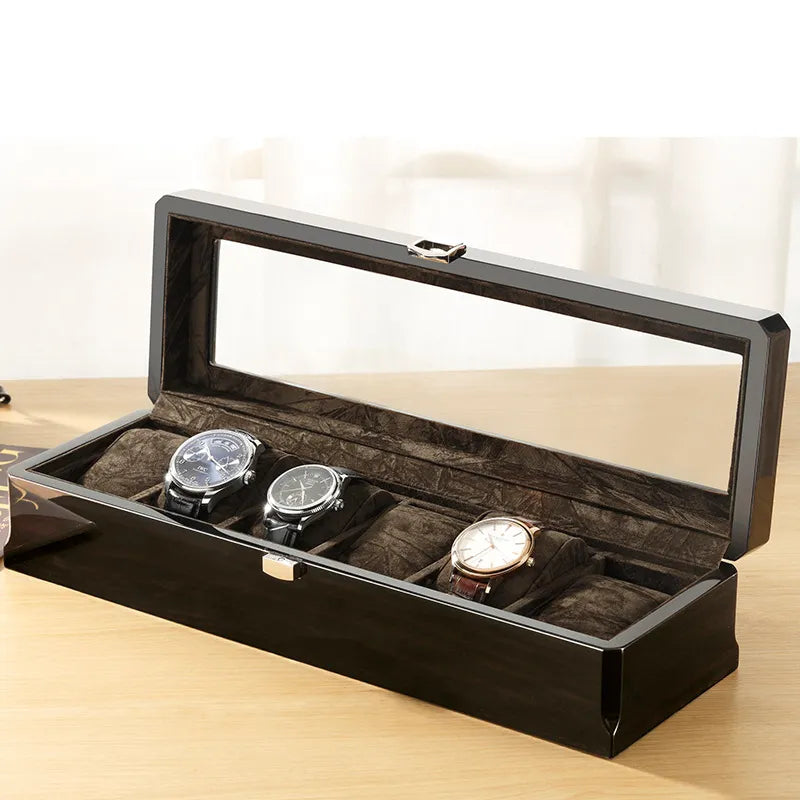 Luxury Wooden Watch Display Box 3/6/12/18 Slot Storage - Black