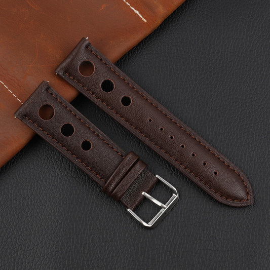 Genuine Leather Racing Style Universal Watch Strap - Coffee / 18mm / 20mm / 22mm