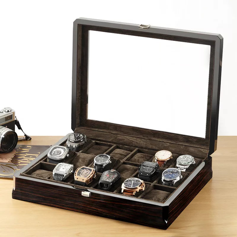 Luxury Wooden Watch Display Box 3/6/12/18 Slot Storage - Black