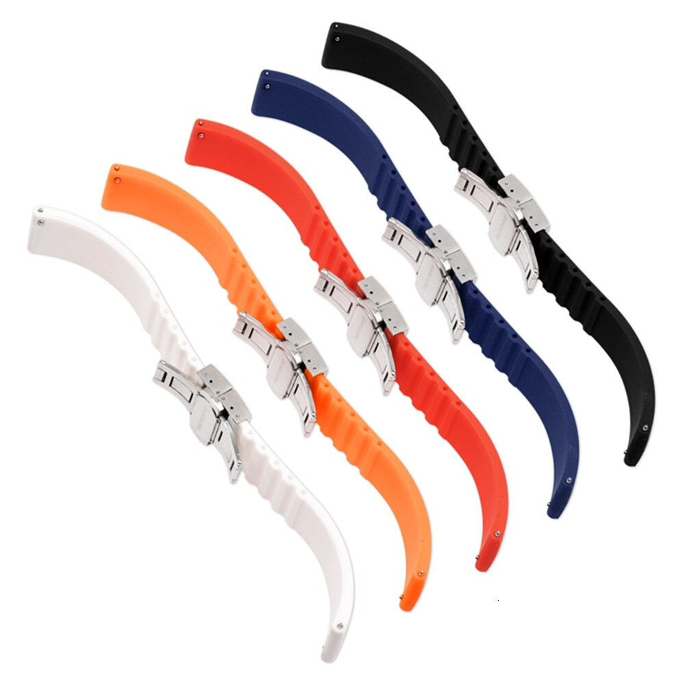 Silicone Butterfly Clasp Quick Release Universal Watch Strap - Black / 18mm / 20mm / 22mm