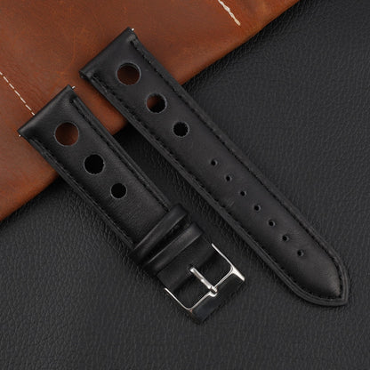 Genuine Leather Racing Style Universal Watch Strap - Black / 18mm / 20mm / 22mm