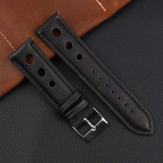 Genuine Leather Racing Style Universal Watch Strap - Black / 18mm / 20mm / 22mm
