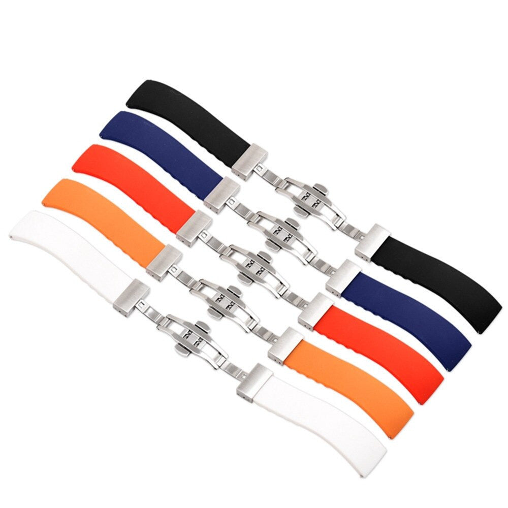 Silicone Butterfly Clasp Quick Release Universal Watch Strap - White / 18mm / 20mm / 22mm