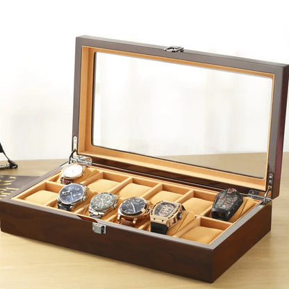 Luxury Wooden Watch Display Box 3/6/12/18 Slot Storage - Red