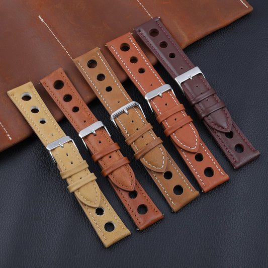 Genuine Leather Racing Style Universal Watch Strap - Tan / 18mm / 20mm / 22mm