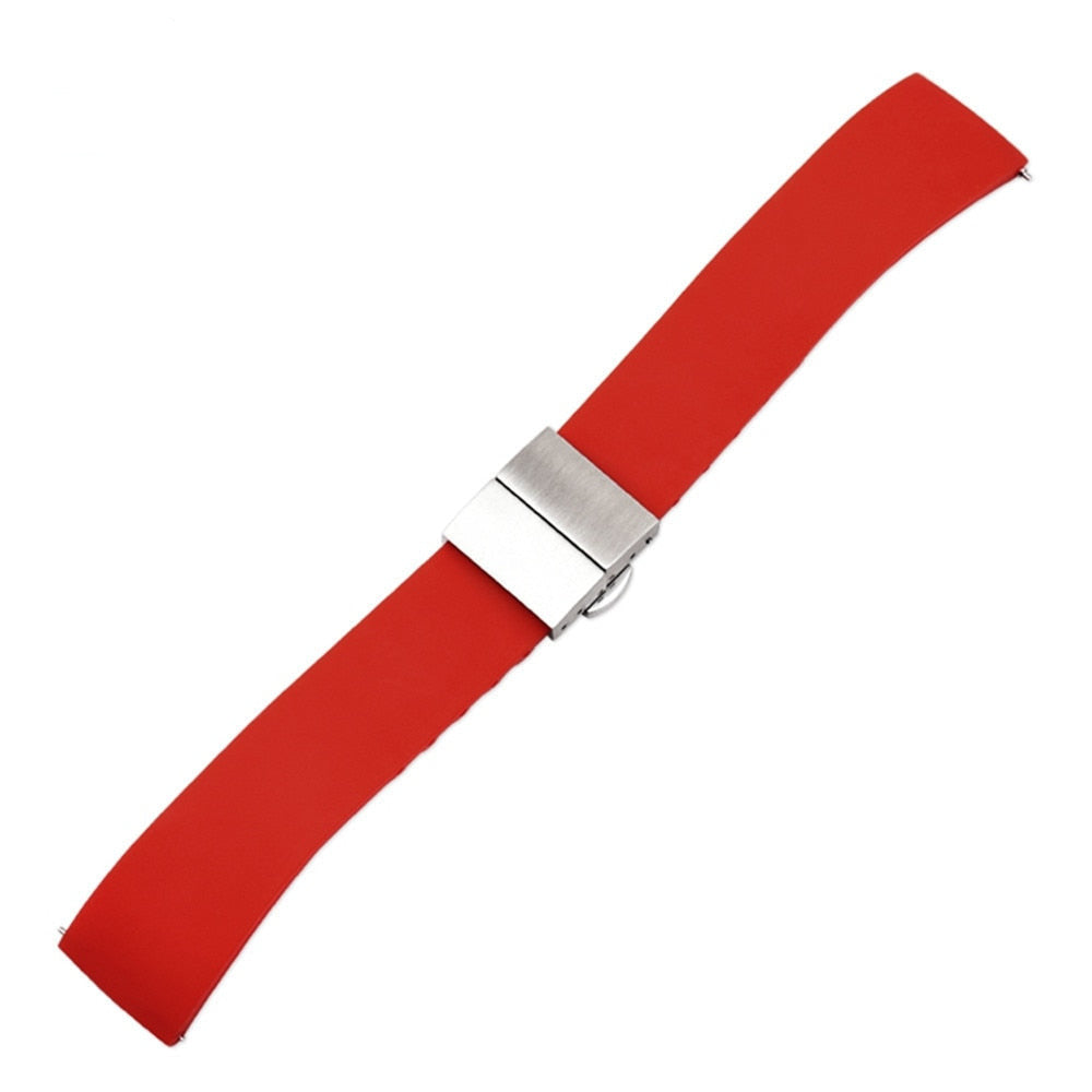Silicone Butterfly Clasp Quick Release Universal Watch Strap - Red / 18mm / 20mm / 22mm