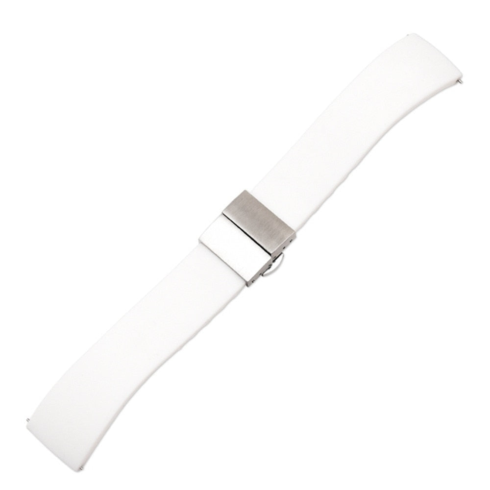 Silicone Butterfly Clasp Quick Release Universal Watch Strap - White / 18mm / 20mm / 22mm