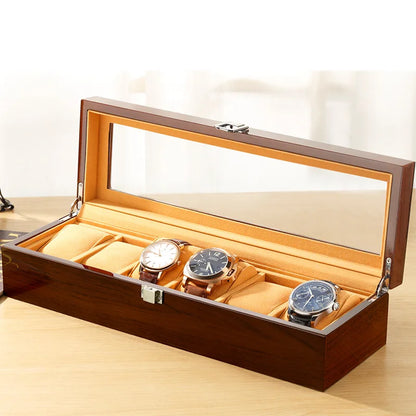 Luxury Wooden Watch Display Box 3/6/12/18 Slot Storage - Red