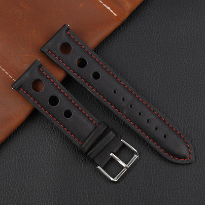 Genuine Leather Racing Style Universal Watch Strap - Black Red / 18mm / 20mm / 22mm