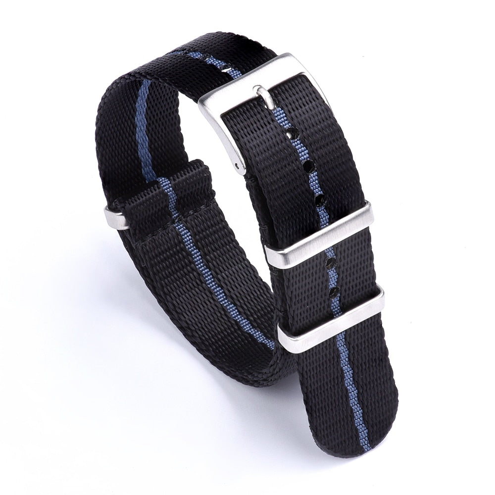 Premium Smooth Universal Nylon Strap - Black Blue / 20mm / 22mm