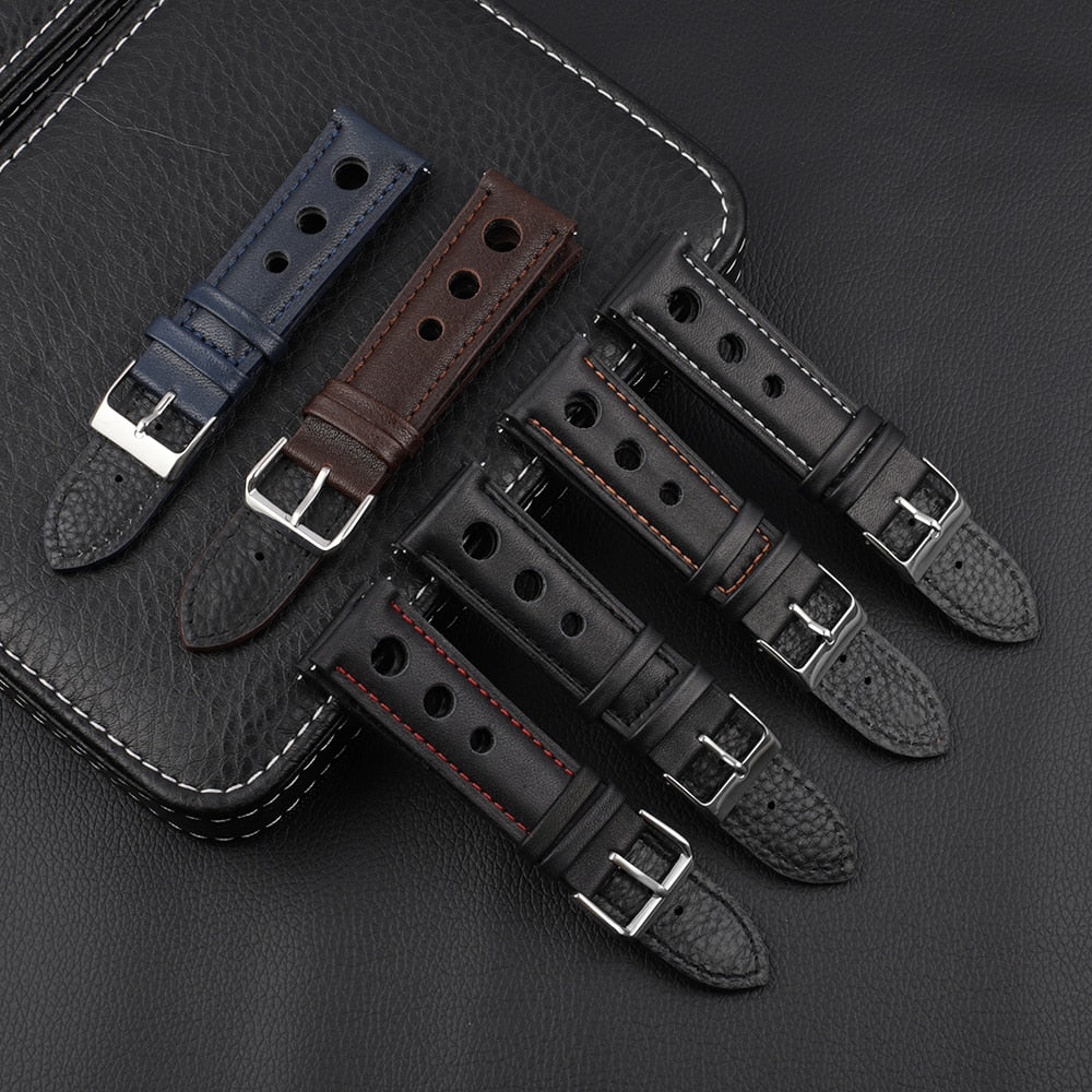 Genuine Leather Racing Style Universal Watch Strap - Brown / 18mm / 20mm / 22mm