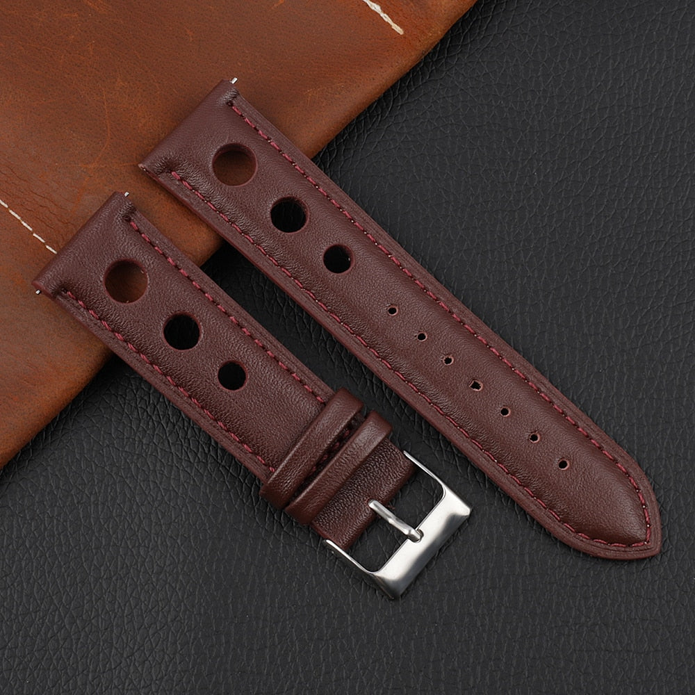 Genuine Leather Racing Style Universal Watch Strap - Wine Red / 18mm / 20mm / 22mm