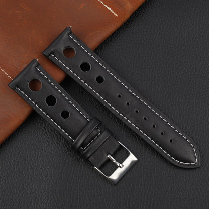 Genuine Leather Racing Style Universal Watch Strap - Black White / 18mm / 20mm / 22mm