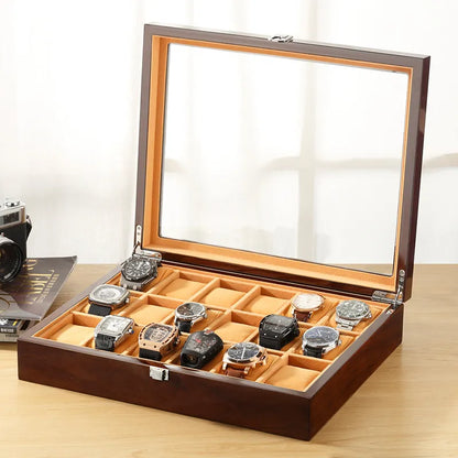 Luxury Wooden Watch Display Box 3/6/12/18 Slot Storage - Red