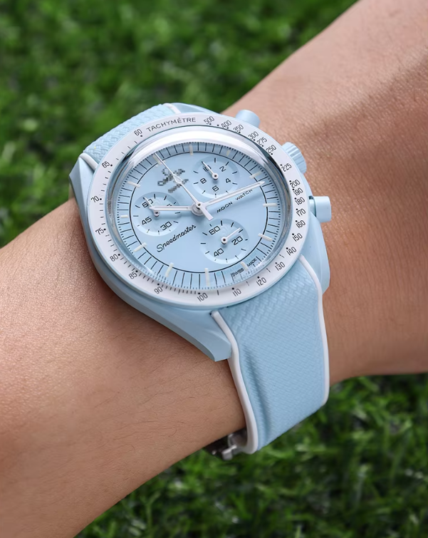 Curved End Rubber Folding Clasp Strap For Omega X Swatch MoonSwatch - Pink