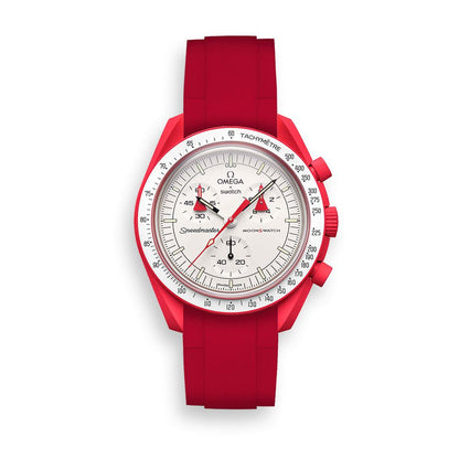Curved End Rubber Watch Strap for MoonSwatch Speedmaster - Red