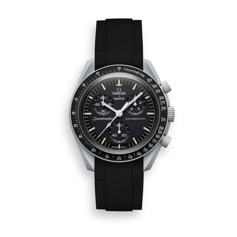 Curved End Rubber Watch Strap for MoonSwatch Speedmaster - Black