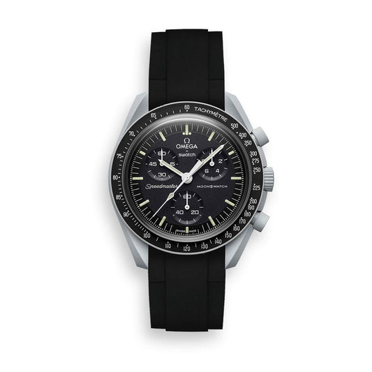 Curved End Rubber Watch Strap for MoonSwatch Speedmaster - Black