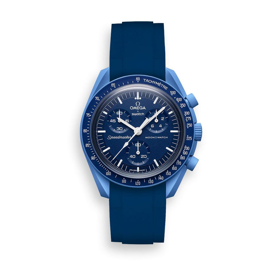 Curved End Rubber Watch Strap for MoonSwatch Speedmaster - Dark blue