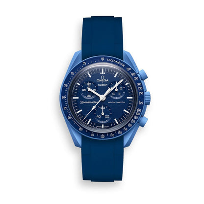 Curved End Rubber Watch Strap for MoonSwatch Speedmaster - Dark blue