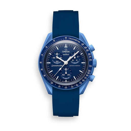 Curved End Rubber Watch Strap for MoonSwatch Speedmaster - Dark blue