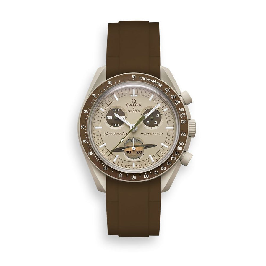 Curved End Rubber Watch Strap for MoonSwatch Speedmaster - Brown
