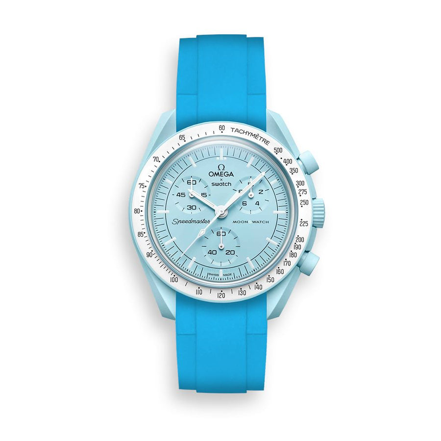Curved End Rubber Watch Strap for MoonSwatch Speedmaster - Light blue
