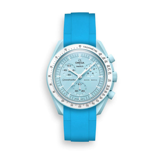 Curved End Rubber Watch Strap for MoonSwatch Speedmaster - Light blue