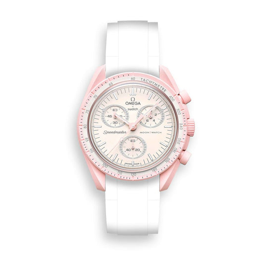 Curved End Rubber Watch Strap for MoonSwatch Speedmaster - White