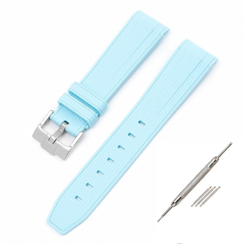 Curved End Rubber Textured Strap for MoonSwatch/Speedmaster - Cyan