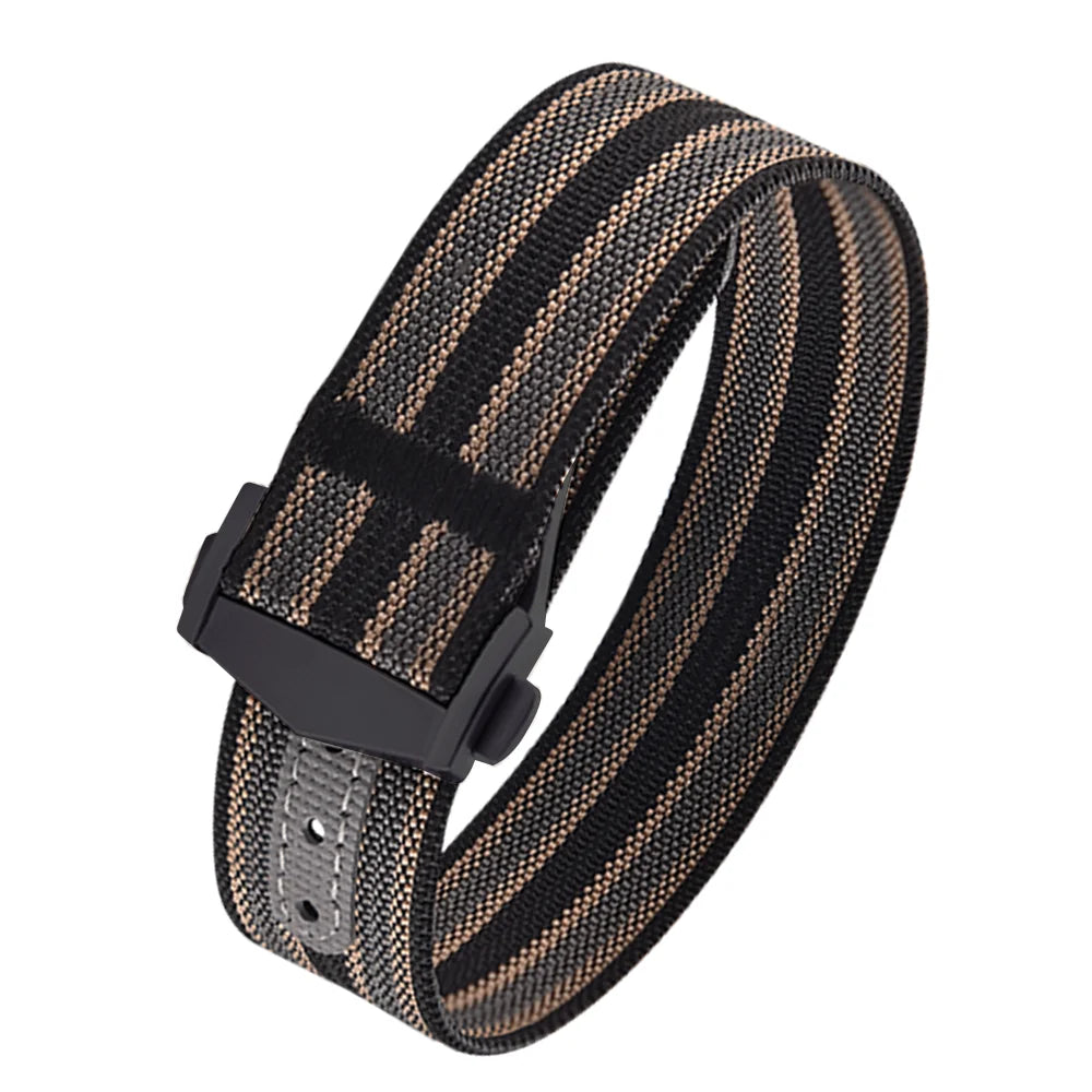 Executive Deployant Clasp Nylon Strap - Black Khaki Grey / 18mm / 20mm / 22mm