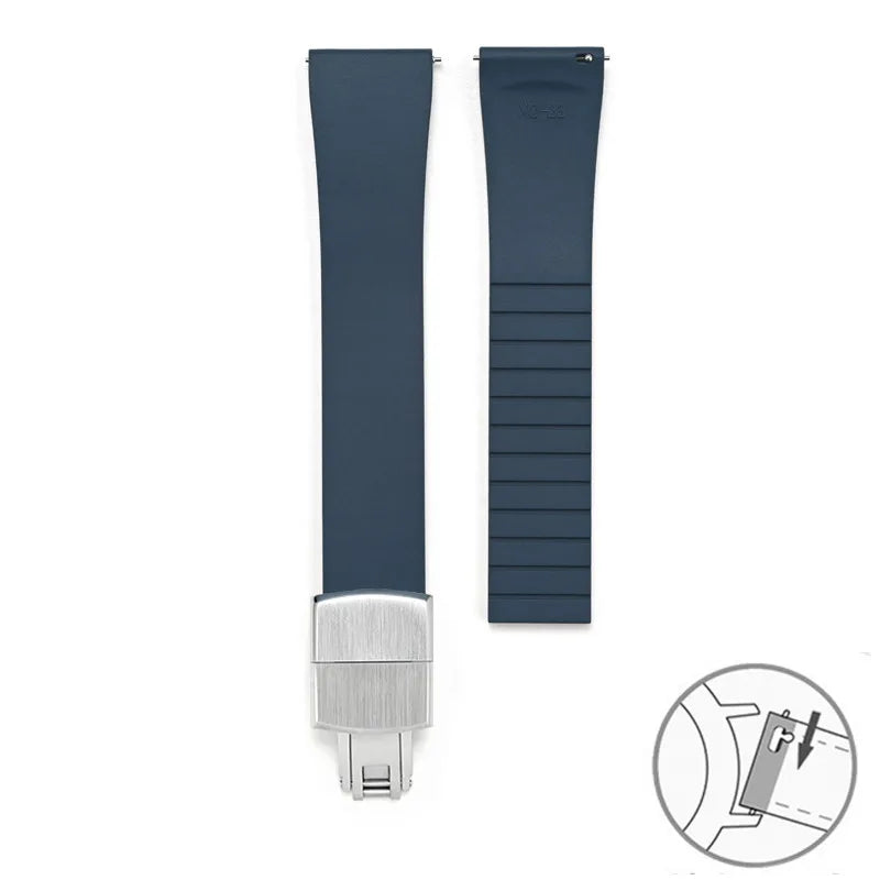 Smooth Cut to Size FKM Rubber Strap - Blue 18mm / 19mm / 20mm / 21mm / 22mm