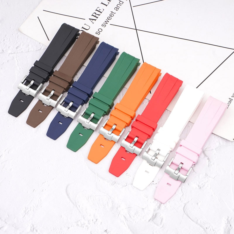 Curved End Rubber Watch Strap for MoonSwatch Speedmaster - Brown