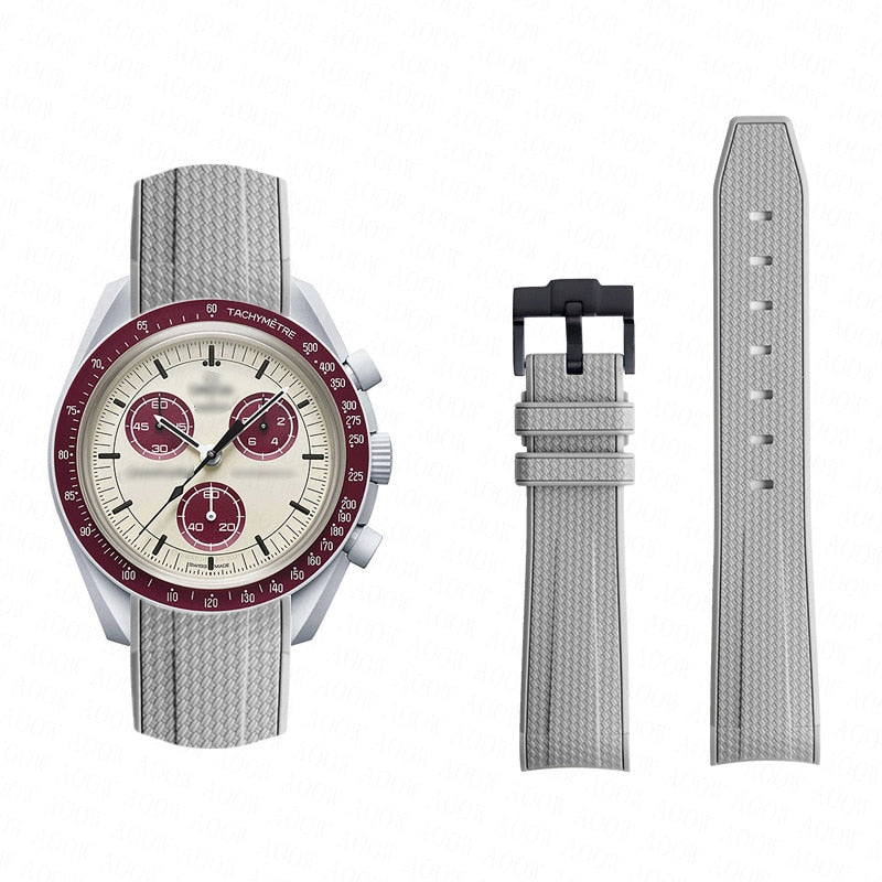 Curved End Rubber Textured Strap for MoonSwatch/Speedmaster - Grey