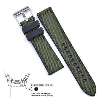 Hybrid Rubber x Canvas Universal Watch Strap - Black + Green / 20mm / 22mm
