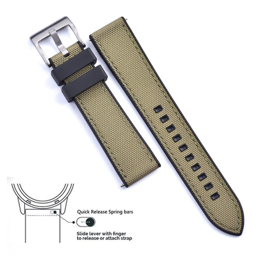 Hybrid Rubber x Canvas Universal Watch Strap - Khaki+ Black / 20mm / 22mm